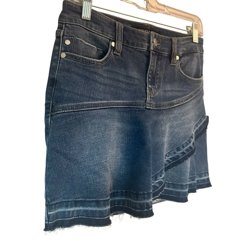 Liverpool Los Angeles Ruffle Denim Skirt with Let Down Hem, size 2/26